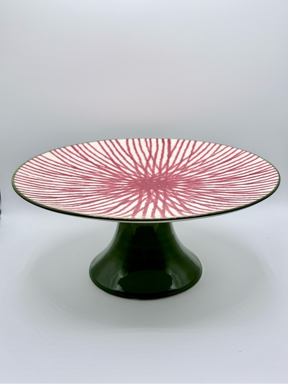 Vietri Viva 12” Pedestal Cake Stand Warm Red Green Made in Portugal
